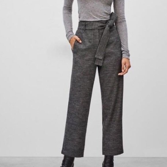 Wilfred Aritzia Jallade Cropped Trouser Pants Grey Tie-Front High Rise - Picture 1 of 7